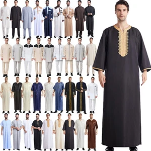 Men Kaftan Saudi Dubai Thobe Dishdasha Jubba Thoub Muslim Islamic Robe Caftan - Picture 1 of 276