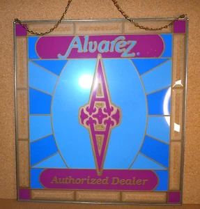VTG Alvarez Acoustic Guitar Dealer Music Store 18"in Glass Sign Faux Leaded - Picture 1 of 10