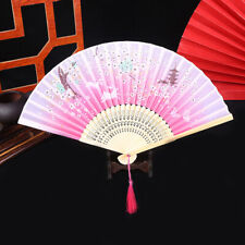 Chinese Japanese Style Silk Flower Fan Folding Fan Home Decoration Ornaments