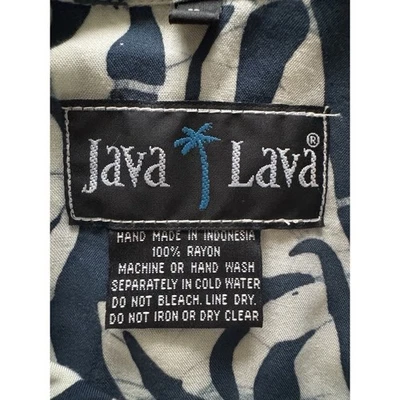 Camisa con botones con estampado de bambú Java Lava para hombre talla L azul blanco rayón Foto 1 de 3