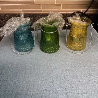 洋基蜡烛法国玻璃茶灯支架悬挂罐4英寸3件套 — 第 1/4 张图片