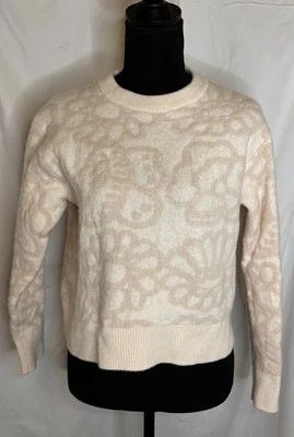 Marimekko Uniqlo Wool Sweater Women’s SzM Beige White Floral Cropped Crewneck - Image 1 of 4