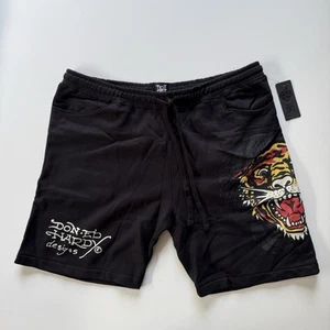 ED HARDY Screaming Tiger Dagger Heart Sweat Shorts Mens XL Fleece Black NWT - Picture 1 of 13
