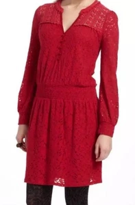 NWT Anthropologie Leifnotes Red Long Sleeve Lace Dress Size XS MSRP $138 - Picture 1 of 4