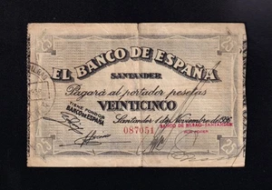 F.C. BANCO DE SANTANDER , 25 PESETAS 1936 , B/C . - Picture 1 of 2