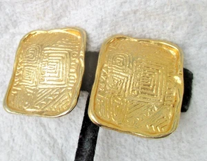 Large Brutalist Square Modernist VTG Clip On Earrings Sculpted Script Abstract - Picture 1 of 24