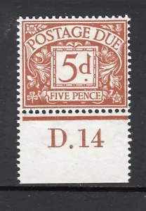 1914 5d BROWNISH-CINNAMON POSTAGE DUE CYPHER WMK CONTROL (D.14) SINGLE. SG D7 - Picture 1 of 1