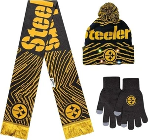 FOCO X Zubaz NFL 3 Pack Glove Scarf & Hat Winter Set, Pittsburgh Steelers - Picture 1 of 3