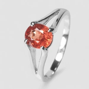Anillos solitarios enchapados en oro blanco de plata de ley 925 con espinela naranja ardiente talla 6 - Imagen 1 de 8