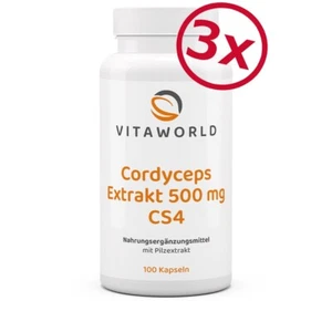 3 x Vita World Cordyceps Extr. 500mg CS4 300 Kapseln Vegan Apotheker Herstellung - Picture 1 of 2