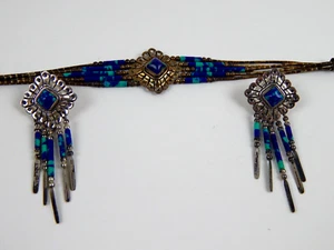 STC Southwestern Sterling Silver Azurite Malachite Bracelet & Earrings 925 - Picture 1 of 11