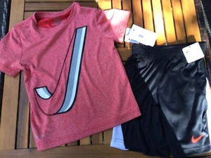 Nike Boys Outfit Set Athletic Shorts T-Shirt Dri-Fit Black Summer Fun size 7 - Picture 1 of 4