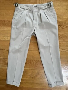 RUBINACCI MANNY GURKHA PANTS KHAKI TAN 50 EU PLEATED TROUSERS 34 SLACKS BEIGE - Picture 1 of 8