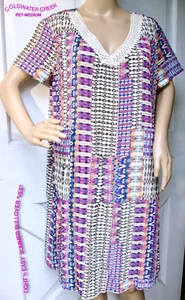 COLDWATER CREEK V Neck, Short Sleeve SHIFT in Abstract Poly-Blend Print PET-M - Picture 1 of 9