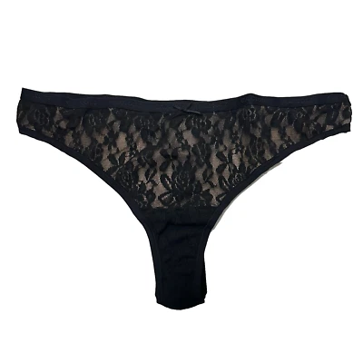 Винтажные трусики-стринги Cacique черные обнаженные кружевные размер 14/16 двухслойные спереди - Изображение 1 из 4
