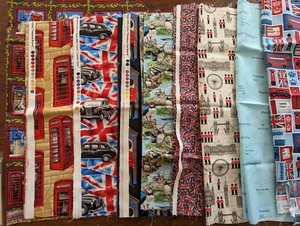 London UK Travel Theme Cotton Fabric, set of 9 - 5 half yards & 4 fat quarters - Picture 1 of 3