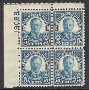 #637 XF MNH OG-5¢ ROOSEVELT PLATE BLOCK-UL Position (REM #637-pbC) - Picture 1 of 2