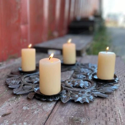 HANDCRAFTED Advent Wreath or Center Piece for your Table, made in Haiti of Recycled Metal