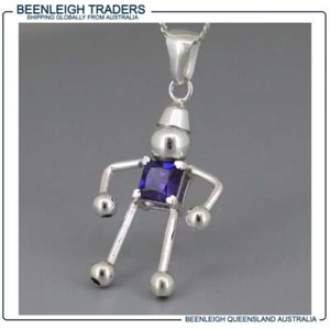 Sterling Silver - BEAD / GEM BABY CHARM Sapphire Blue Square Stone - NEW - Picture 1 of 7