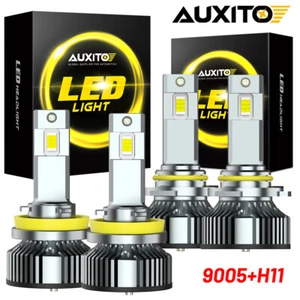 AUXITO Combo 4 White 6500K LED Headlight Kit 9005 H11 Bulbs High + Low Beam - Picture 1 of 18