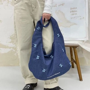 Sweet Denim Dumpling Bag College Style Polka Dot Shoulder Bag Women - Picture 1 of 16