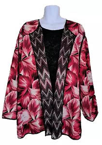 Catherines Jacket Cardigan Plus Size 5X Floral/Chevron Reversible Open Stretch - Picture 1 of 10