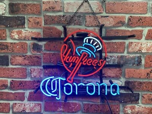 Insegna Neon Birra Logo Corona New York Yankees Luce Lampada Decorazione Parete BK 24"x20" - Foto 1 di 6
