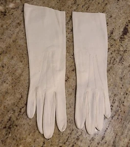 Guantes formales vintage para mujer talla XS 6 blanco roto gamuza suave Doeskin 11" de largo - Imagen 1 de 14
