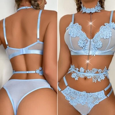 Lencería sexy para mujer Babydoll de encaje sujetador conjunto de tanga ropa para dormir ropa interior ropa para dormir Foto 1 de 4