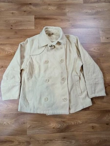 Woolrich Fleece Trench Coat Women's Medium Beige Double Breasted Long Sleeve - Picture 1 of 16