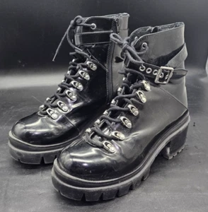 Jeffrey Campbell Czech Boots 9.5M Black Moto Platform Chunky Lug Combat Rave - Picture 1 of 15