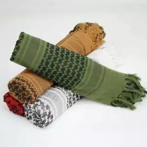 100% Suave Algodón Shemagh Bufanda Árabe Keffiyeh Militar Cabeza Cuello Máscara Envolvente - Imagen 1 de 12