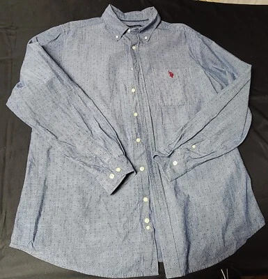 Camisa Polo Assn Para Hombre Azul Grande Alta Manga Larga Con Botones Usada en Excelente Condición Foto 1 de 4