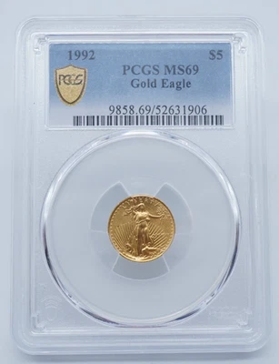 American Gold Eagle 1992 $5 1/10 oz graduación profesional MS69 etiqueta Gold Shield - U2431 Foto 1 de 4