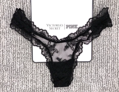 Victoria's Secret Muy Sexy Nuevo Con Etiquetas Pequeño Negro Rosa Encaje Pierna Alta Tanga Panty Transparente Foto 1 de 4