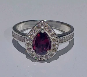 Natürlicher Granat aus Indien 6x4x3 mm in 925 Sterling Silber Größe 6 Edelstein Halo - Bild 1 von 8