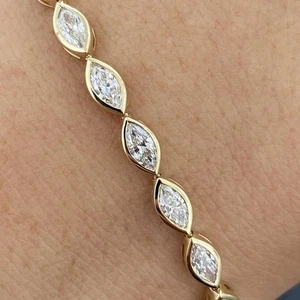 Marquise Lab-Created Diamond Tennis Bracelet 3.78ct F/VS 14K Yellow Gold - Picture 1 of 7