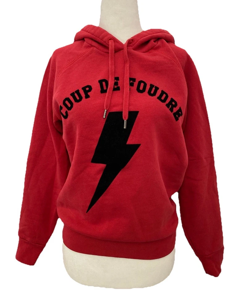 ОПРАВА XS красный купе de Foudre молнии болт толстовка с капюшоном графический хлопок флис - Изображение 1 из 4