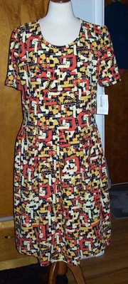 LulaRoe Амелия желтый оранжевый черный геометрический текстурированный печать платье - sz 3XL - Изображение 1 из 4