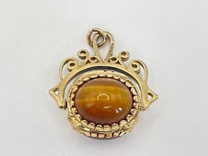 9ct Gold Tigers Eye, Onyx & Carnelian Fob Spinner Pendant. Goldmine Jewellers. - Picture 1 of 6
