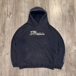 vintage 90s o'neill heavy weight navy hoodie reflective graphic men's xlarge - Picture 1 of 6