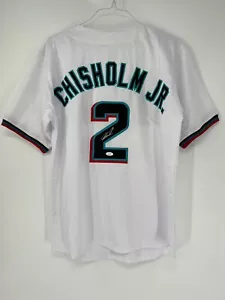 JAZZ CHISHOLM JR MIAMI MARLINS AUTOGRAPHED WHITE STITCHED JERSEY JSA WITNESS - Picture 1 of 4