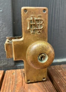 Antique National Bank Cast Brass Door Knob Set NO KEY - Pat’d Date 1899 - Picture 1 of 16