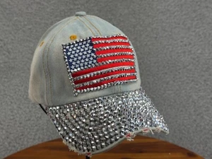 Gorra de béisbol patriótica bandera de Estados Unidos para mujer Denim estrás algodón gorra ajustable - Imagen 1 de 8