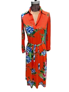 1970s Bright Orange Floral Belted Maxi Dress Med. - Picture 1 of 7