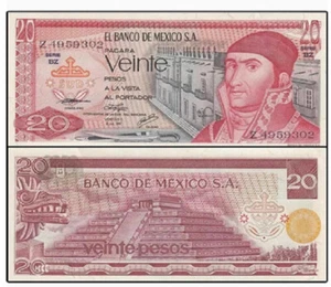 1976 Mexico 20 Pesos P-64 UNC NEW Banknote - Picture 1 of 2