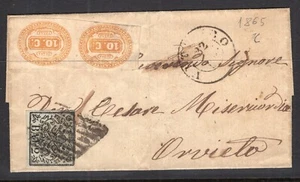 ITALY / 1865 - COVER FROM VITERBO TO ORVIETO TAXED WITH POSTAGE DUE # 1 (PAIR) - Picture 1 of 3