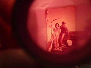 Vintage Naughty Peep Show Viewer Man & Woman Standing aside a boat Fully Nude - Picture 1 of 2