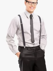 Charcoal Grey Suspenders Men Women Y-Shape Clip on Elastic Adjustable Trousers - Picture 1 of 7