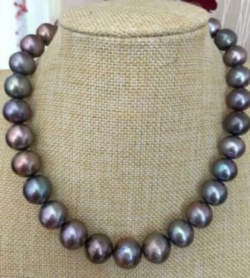 Precioso collar de perlas redondas azul pavo real tahití AAA+ 9-10mm oro de 18 pulgadas 14k Foto 1 de 4